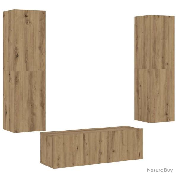 Lot de 3 meubles TV muraux modernes design �l�gant 100 x 30 x 30 cm en bois d'ing�nierie ch�ne arti