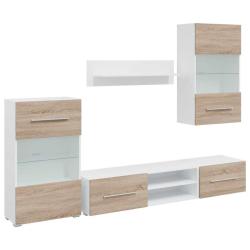 Lot de 5 meubles TV avec rangement moderne compact 120 x 39,5 x 34 cm en bois d'ing&eacute;nierie ch&ecirc;ne so