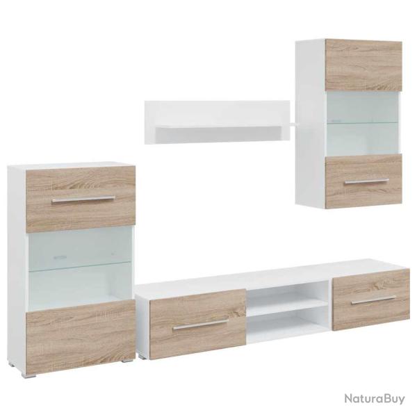 Lot de 5 meubles TV avec rangement moderne compact 120 x 39,5 x 34 cm en bois d'ing�nierie ch�ne so