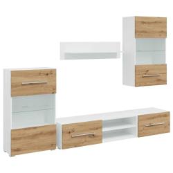 Lot de 5 meubles TV design moderne rangement mural 120 x 39,5 x 34 cm en bois d'ing&eacute;nierie ch&ecirc;ne ar