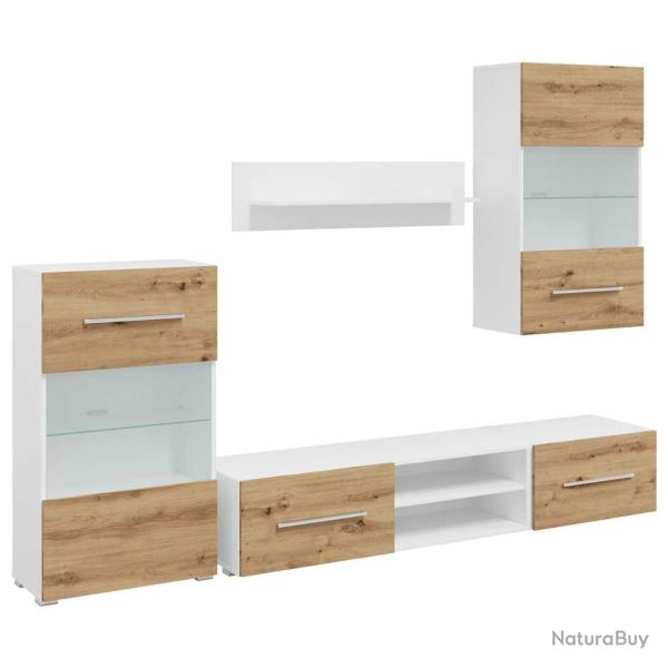 Lot de 5 meubles TV design moderne rangement mural 120 x 39,5 x 34 cm en bois d'ing�nierie ch�ne ar