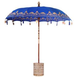 Parasol balinais avec base 215 x 215 x 260 cm ambiance tropicale pratique jardin en coton bleu 02_0