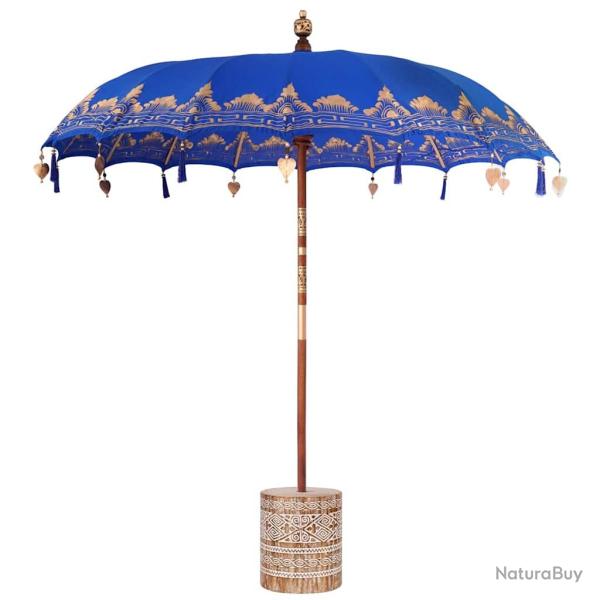 Parasol balinais avec base 215 x 215 x 260 cm ambiance tropicale pratique jardin en coton bleu 02_0