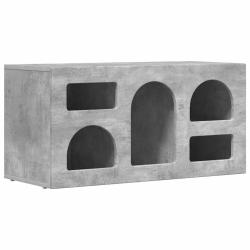 Meuble TV moderne avec rangement ouvert et &eacute;tag&egrave;res 80 x 35 x 40 cm en bois d'ing&eacute;nierie gris b&eacute;ton