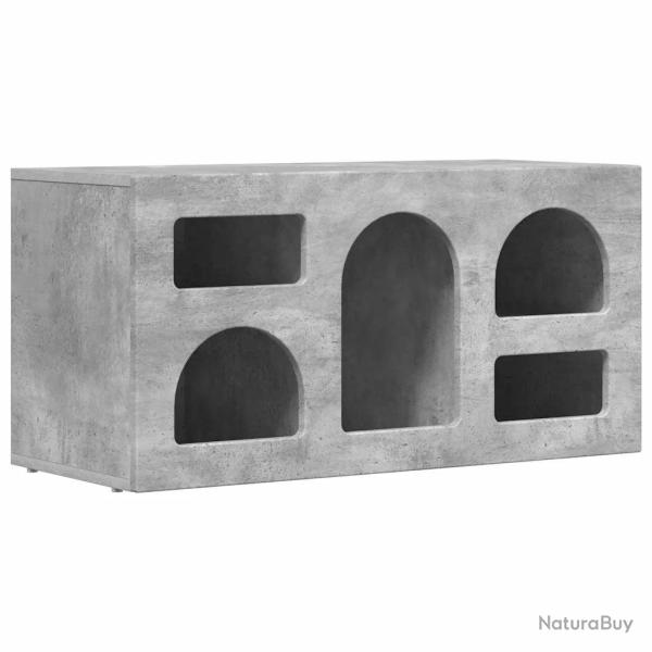 Meuble TV moderne avec rangement ouvert et �tag�res 80 x 35 x 40 cm en bois d'ing�nierie gris b�ton