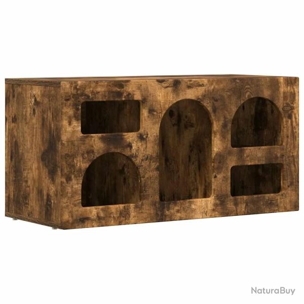 Meuble TV moderne fonctionnel avec 5 �tag�res 80 x 35 x 40 cm en bois d'ing�nierie ch�ne fum� 02_00