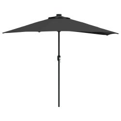 Parasol de jardin pliable moderne avec guirlandes LED 294 x 150 x 224 cm en polyester noir 02_00586
