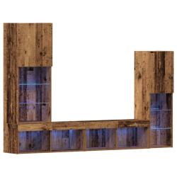 Meuble TV mural moderne 190,5 x 30 x 132 cm avec &eacute;tag&egrave;res LED ambiance cosy en bois d'ing&eacute;nierie an