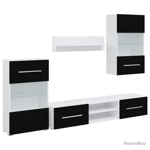 Meubles TV avec rangement moderne ensemble �pur� 120 x 39,5 x 34 cm en bois d'ing�nierie noir mat 0