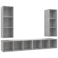 Lot de 4 meubles TV muraux pratiques rangement 37 x 37 x 107 cm en bois d'ing&eacute;nierie gris b&eacute;ton 02_