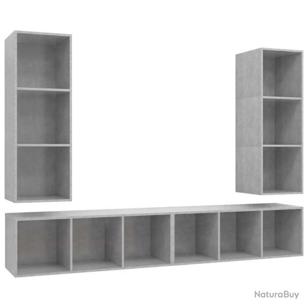 Lot de 4 meubles TV muraux pratiques rangement 37 x 37 x 107 cm en bois d'ing�nierie gris b�ton 02_