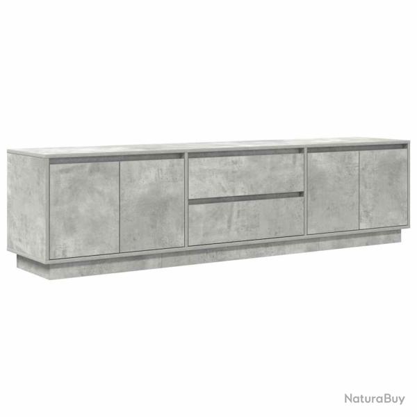 Meuble TV avec lumi�res LED espace de rangement 193,5 x 41 x 50 cm en bois d'ing�nierie gris b�ton