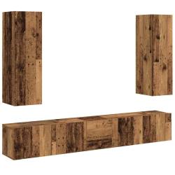 Lot de 5 meubles TV muraux modernes et &eacute;l&eacute;gants 30,5 x 30 x 90 cm en bois d'ing&eacute;nierie vieux bois 0