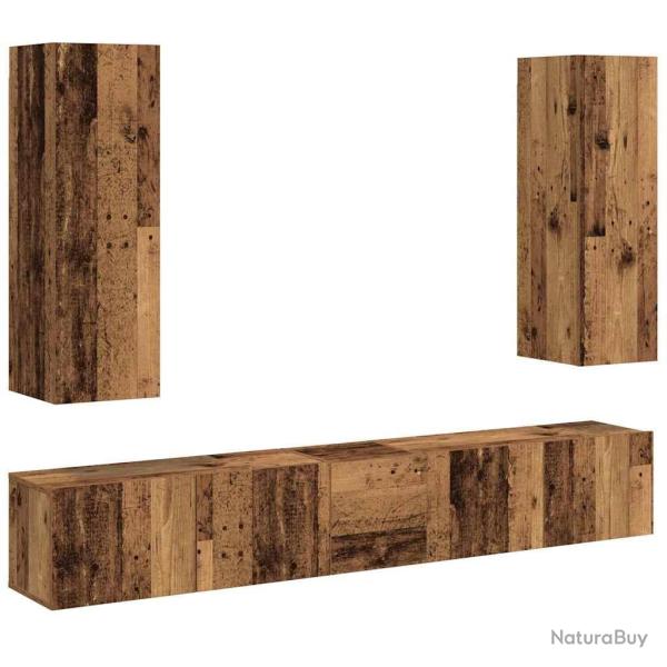 Lot de 5 meubles TV muraux modernes et �l�gants 30,5 x 30 x 90 cm en bois d'ing�nierie vieux bois 0