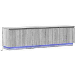 Meuble TV moderne avec &eacute;clairage LED 180 x 38 x 49 cm pour salon d&eacute;co en bois d'ing&eacute;nierie gris son