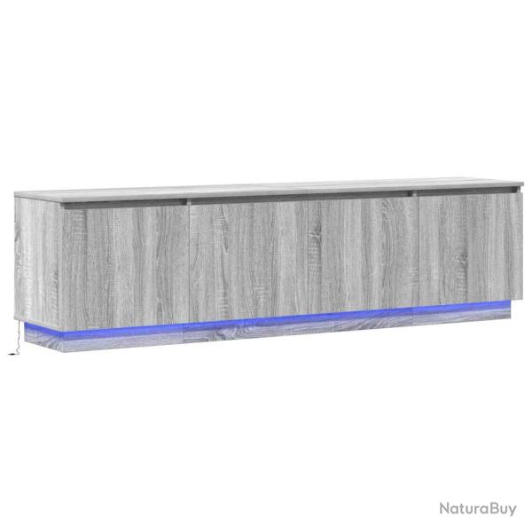Meuble TV moderne avec �clairage LED 180 x 38 x 49 cm pour salon d�co en bois d'ing�nierie gris son