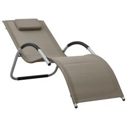 Transat chaise longue bain de soleil lit de jardin terrasse meuble d'ext&eacute;rieur textil&egrave;ne taupe et g