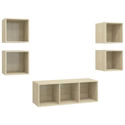 Ensemble de meubles armoire buffet TV t&eacute;l&eacute;vision salon chambre s&eacute;jour 5 pi&egrave;ces ch&ecirc;ne sonoma bois d'