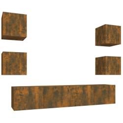 Ensemble de meubles armoire buffet TV t&eacute;l&eacute;vision salon chambre s&eacute;jour 6 pi&egrave;ces ch&ecirc;ne fum&eacute; bois d'in