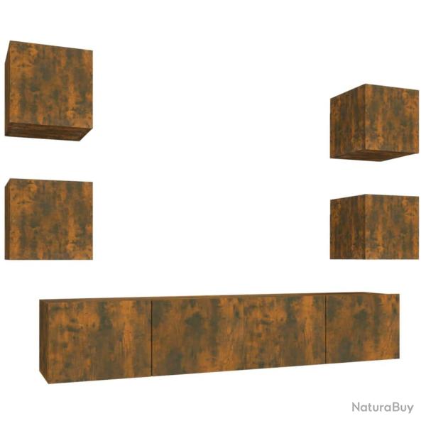 Ensemble de meubles armoire buffet TV t�l�vision salon chambre s�jour 6 pi�ces ch�ne fum� bois d'in