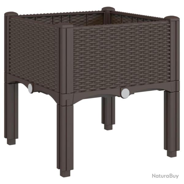 Jardini�re bac lit sur�lev� plantes fleurs terrasse jardin avec pieds 40 x 40 x 42 cm PP marron 02_