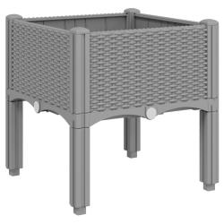 Jardini&egrave;re bac lit sur&eacute;lev&eacute; plantes fleurs terrasse jardin avec pieds clair 40 x 40 x 42 cm PP gris