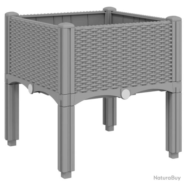 Jardini�re bac lit sur�lev� plantes fleurs terrasse jardin avec pieds clair 40 x 40 x 42 cm PP gris