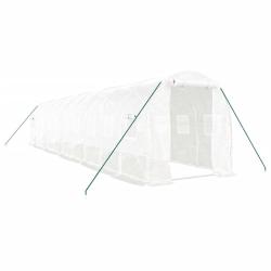 Serre tente abri plante fleur l&eacute;gumes avec cadre en acier 20 m&sup2; 10 x 2 x 2 m blanc 02_0044555