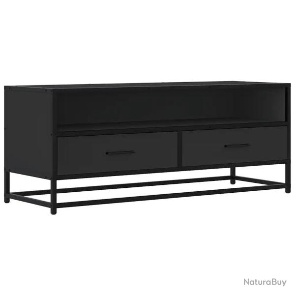Meuble TV industriel moderne rangement grand espace 100 x 34,5 x 40 cm en bois d'ing�nierie noir 02