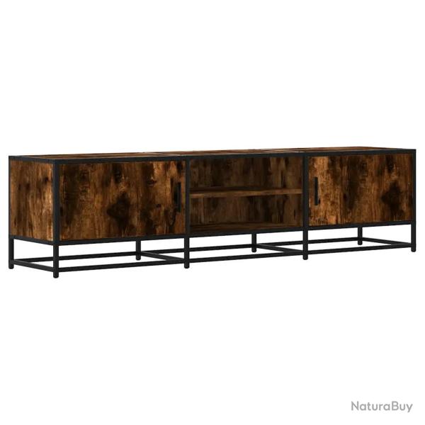 Meuble TV moderne rangement grand espace 160 x 35 x 41 cm en bois d'ing�nierie ch�ne fum� 02_0049607