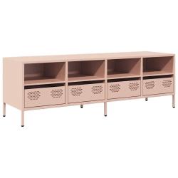 Meuble TV industriel moderne avec 4 compartiments 135 x 39 x 43 cm en acier lamin&eacute; &agrave; froid rose 02_
