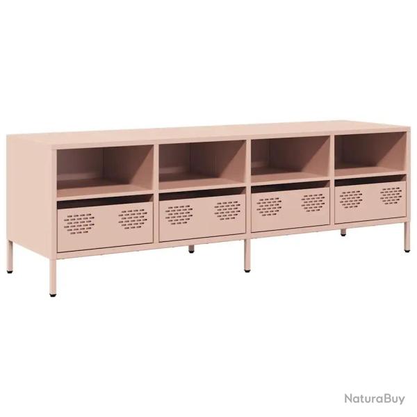 Meuble TV industriel moderne avec 4 compartiments 135 x 39 x 43 cm en acier lamin� � froid rose 02_