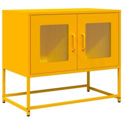 Meuble TV multifonctionnel rangement 68 x 39 x 60 cm en acier lamin&eacute; &agrave; froid jaune moutarde 02_0049