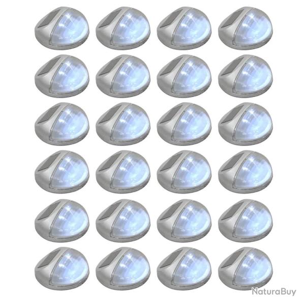 Lot de 24 lampes solaires murales rondes 11 x 5 cm �clairage automatique ext�rieur en PP argent� 02