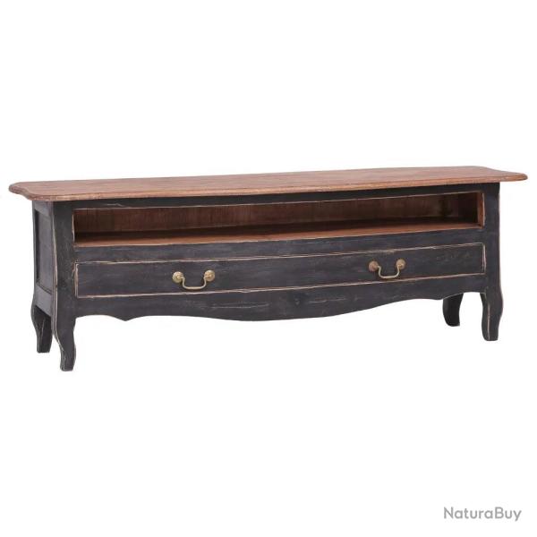Meuble TV rustique vintage avec tiroir et compartiment ouvert 120 x 30 x 40 cm en bois d'acajou noi