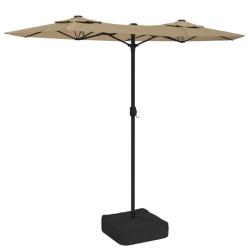 Parasol de jardin &agrave; double t&ecirc;te avec LED 316 x 145 cm ambiance chaleureuse finition mate en polyest