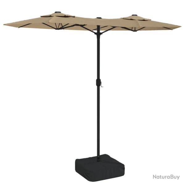 Parasol de jardin � double t�te avec LED 316 x 145 cm ambiance chaleureuse finition mate en polyest