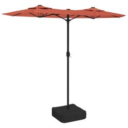 Parasol de jardin &agrave; double t&ecirc;te avec LED 316 x 145 cm fonctionnel et &eacute;l&eacute;gant en polyester terre cui