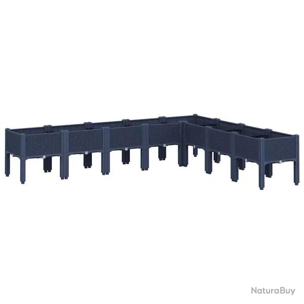 Jardini�re sur�lev�e design �l�gant terrasse jardin 200 x 160 x 42 cm en PP bleu gris 02_0047459