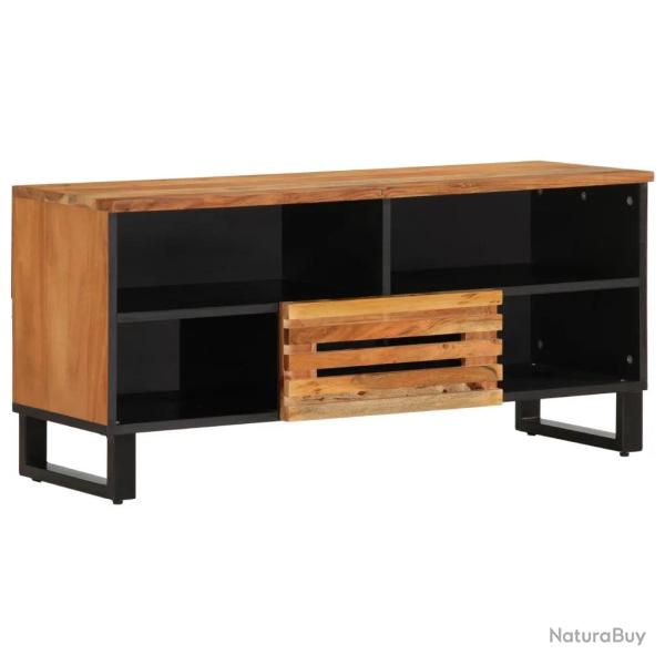 Meuble TV industriel avec grand rangement 100 x 34 x 46 cm ambiance cosy en bois d'acacia massif 02