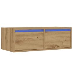 Meuble TV mural avec lumi&egrave;res LED design pratique rangement 75 x 35 x 25 cm en bois d'ing&eacute;nierie ch
