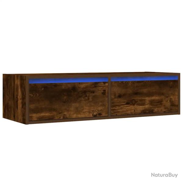 Meuble TV mural moderne �clairage LED 100 x 35,5 x 25 cm gain de place d�coratif en bois d'ing�nier