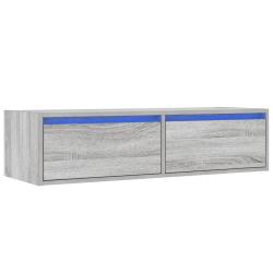 Meuble TV mural avec lumi&egrave;res LED rangement 100 x 35 x 25 cm en bois d'ing&eacute;nierie gris 02_0051332