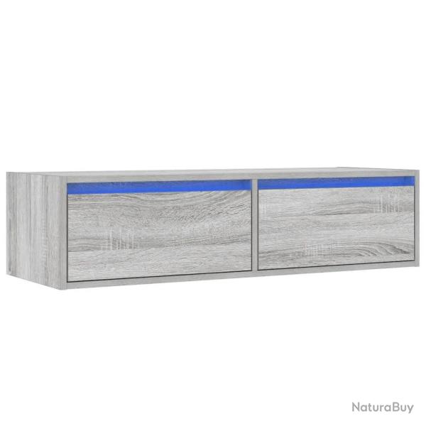 Meuble TV mural avec lumi�res LED rangement 100 x 35 x 25 cm en bois d'ing�nierie gris 02_0051332