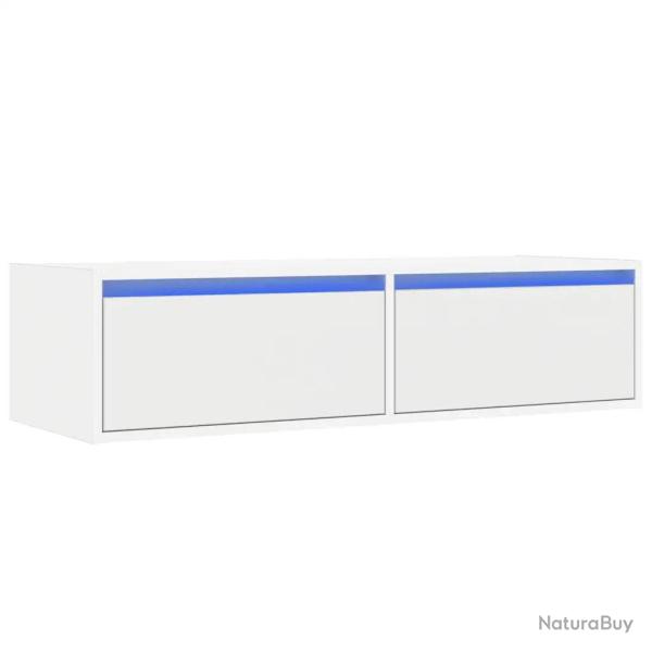 Meuble TV �l�gant mural avec lumi�res LED 100 x 35,5 x 25 cm gain de place ambiance cosy en bois d'