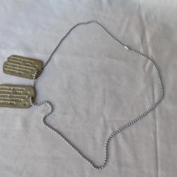 WW2 US 2 PLAQUES MILITAIRES D'IDENTIT&Eacute;S T42 AM&Eacute;RICAINES EN M&Eacute;TAL AVEC CHA&Iuml;NE R&Eacute;F&Eacute;RENC&Eacute;E G.I (39-45)