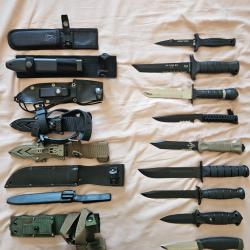 Lot de 9 couteaux militaires, de survie, de combat