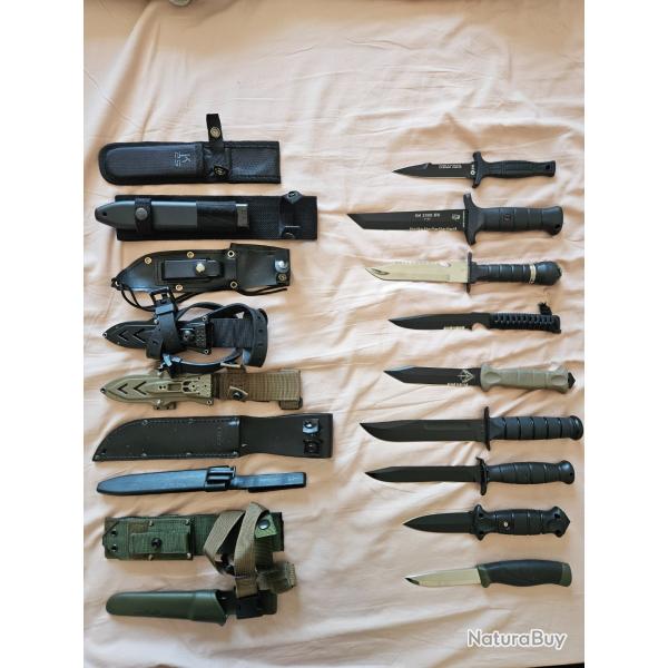 Lot de 9 couteaux militaires, de survie, de combat