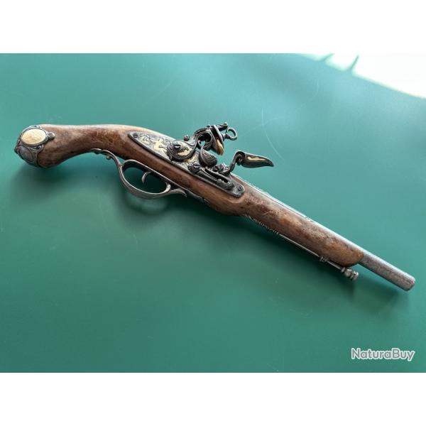 R�plique Pistolet � silex incrustations blanches