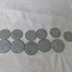WW2 FRANCE LOT DE 11 PI&Egrave;CES FRANCAISES 1 ET 2 FRANCS SECONDE GUERRE OCCUPATION ET LIB&Eacute;RATION (39-45)